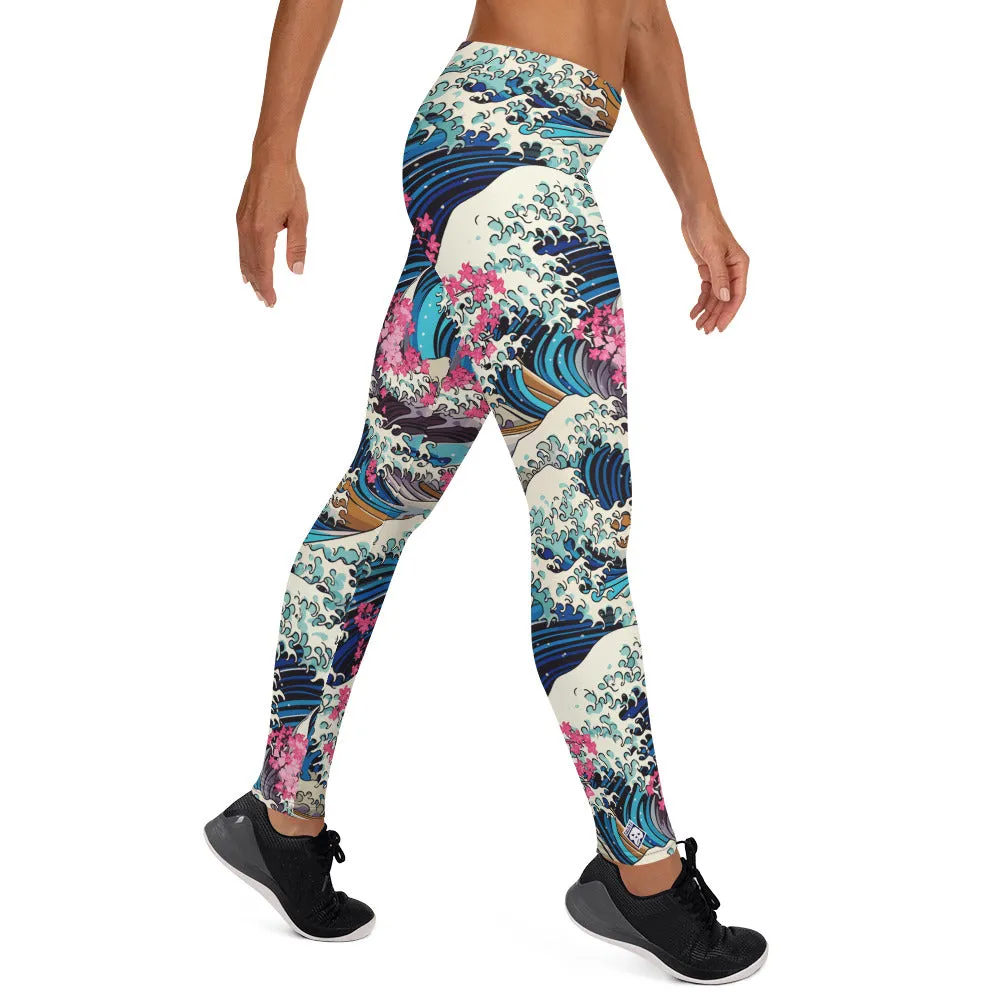 Women's Yoga Pants Workout Leggings - The Great Wave Off Kanagawa 001