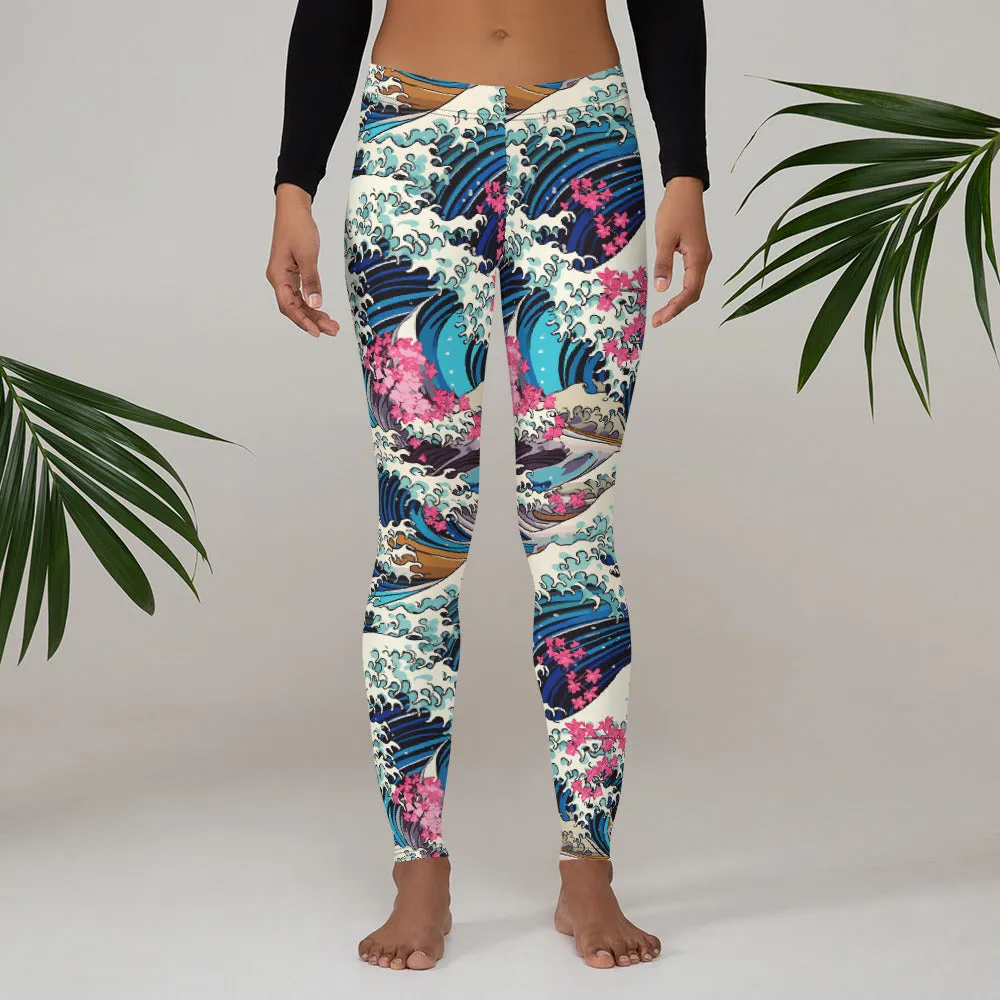 Women's Yoga Pants Workout Leggings - The Great Wave Off Kanagawa 001