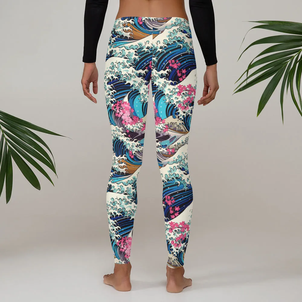 Women's Yoga Pants Workout Leggings - The Great Wave Off Kanagawa 001